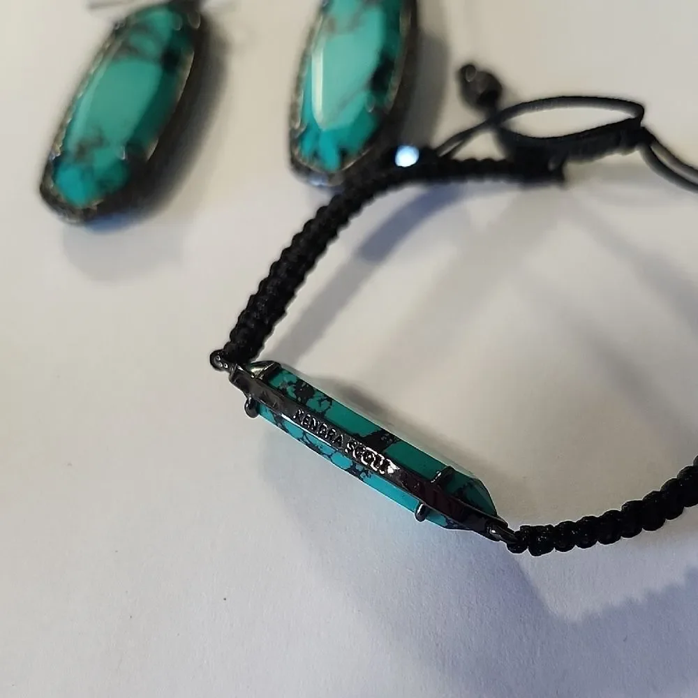 Rare Hard To Find Kendra Scott Variegated Teal Magnesite Set